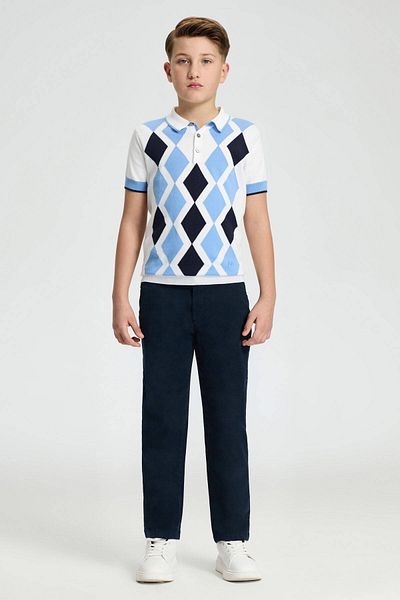 Hemington Blue and White Rhinestone Pattern Children's Tricot Polo