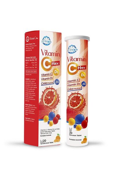 Acvison Triple Effect Vitamin C 1000 Mg Vitamin D3 Food Supplement Containing 25 Mg Zinc 15 Mg