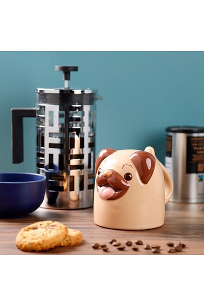 Puckator Cana Ceramica, Upside Down, Model Caine Mops Pug, 590 Ml, Maro