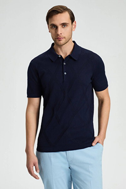 Hemington Baklava Desenli Lacivert Giza Pamuk Triko Polo