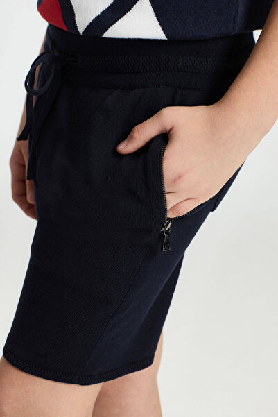 Hemington Navy Blue Knitwear Children's Shorts with Lace-Up Embroidery Logo