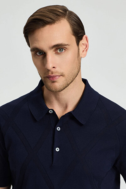 Hemington Baklava Desenli Lacivert Giza Pamuk Triko Polo