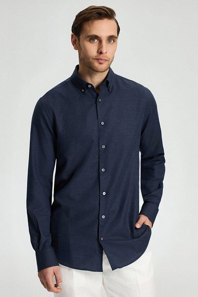 Hemington Cashmere Cotton Blend Navy Blue Shirt