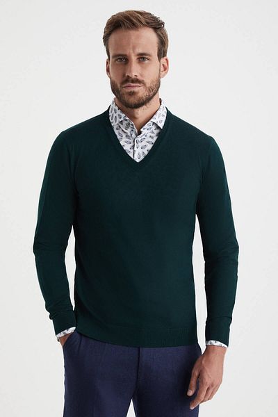 Hemington V-Neck Emerald Green Merino Wool Sweater