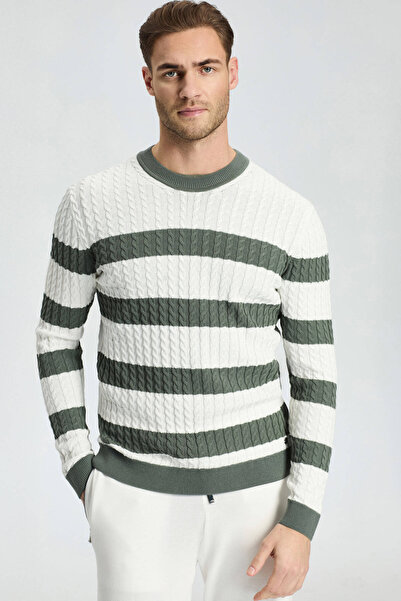 Hemington Hair Braid Pattern Khaki White Thin Summer Knitwear