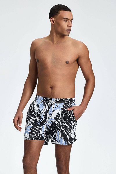 Hemington Leaf Pattern Black Blue Quick Dry Swimsuit