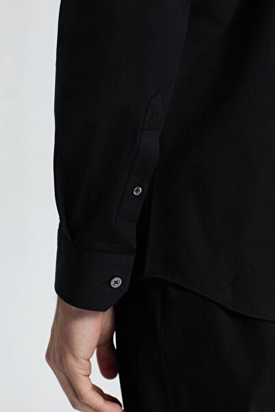 Hemington Slim Fit Hidden Button Black Sports Shirt