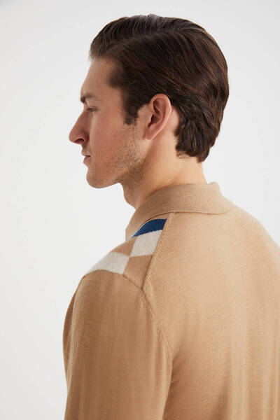 Hemington Desenli Merino Yün Camel Triko Gömlek