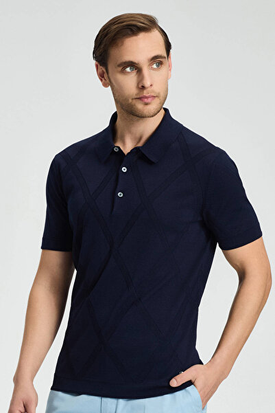Hemington Baklava Desenli Lacivert Giza Pamuk Triko Polo