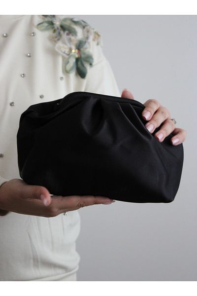 Mimoza Women's Black Satin Soft Strap Clutch Portfolio Daily / Evening Bag
