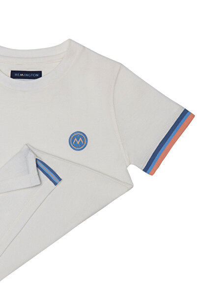 Hemington Embroidered Logo Pique Knit Crew Neck Off-White Children's T-Shirt