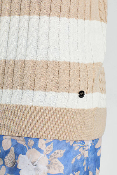 Hemington Saç Örgü Desen Krem Rengi Beyaz Ince Yazlık Triko