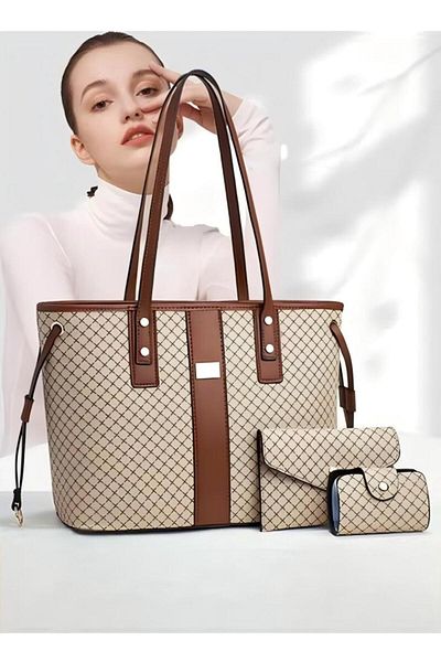 Generic DUNISO 3PCS Tote Bag Set for Women Large Capacity Hand Shoulder Bag with Adjustable Drawstring Fashi