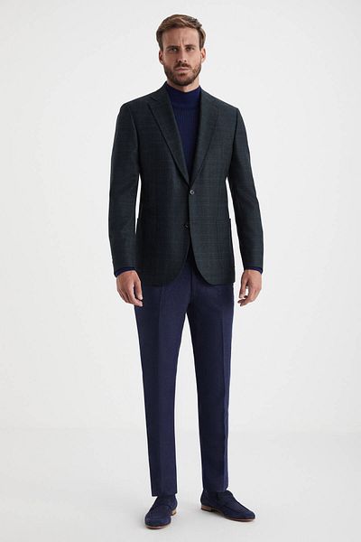 Hemington Plaid Pattern Dark Green Pure Wool Coat