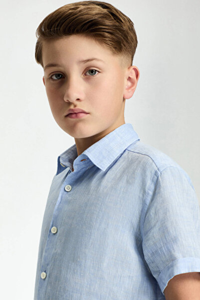 Hemington Short Sleeve Pure Linen Sky Blue Children's Shirt