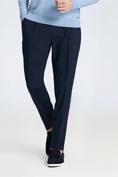 Hemington Linen Wool Blend Navy Blue Classic Woven Trousers