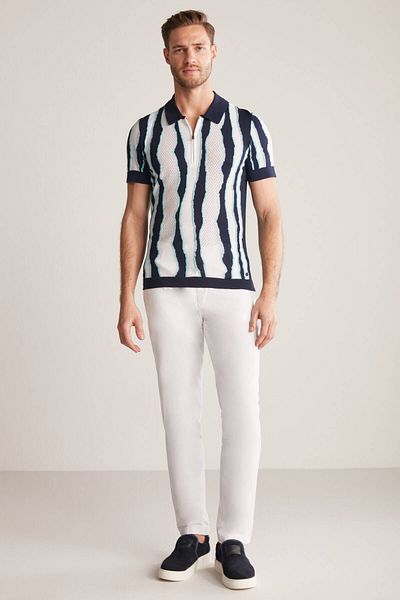 Hemington Navy Blue Mercerized Cotton Knitwear Polo with Stripe Detail