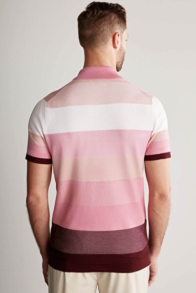Hemington Pink Striped Zippered Collar Mercerized Cotton Knitwear Polo