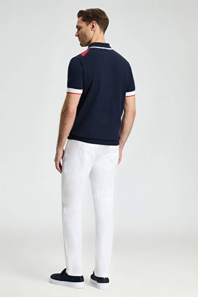 Hemington Navy Blue Red Diamond Pattern Knitwear Polo