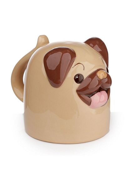 Puckator Cana Ceramica, Upside Down, Model Caine Mops Pug, 590 Ml, Maro