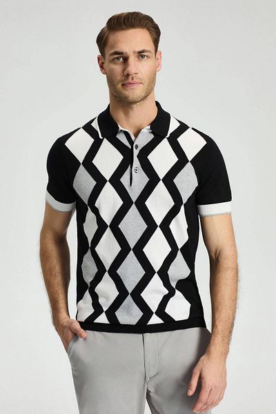 Hemington Black and White Diamond Pattern Knitwear Polo