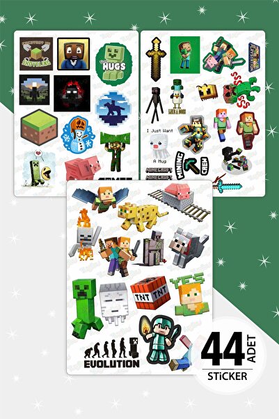 TUGİBU Minecraft Sticker Seti, Gamer Sticker Seti, 44 Adet Minecraft Etiket