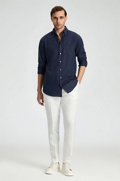 Hemington Cashmere Cotton Blend Navy Blue Shirt