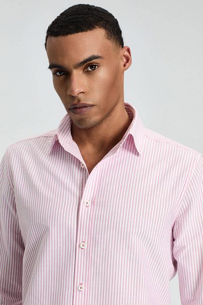 Hemington Pure Cotton Pink Striped Oxford Shirt