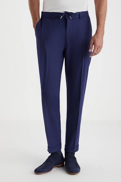 Hemington Navy Blue Wool Jogger Flannel Pants with Elastic Waistband