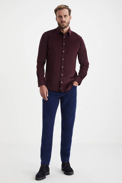 Hemington İpek Pamuk Karışımlı Bordo Gömlek
