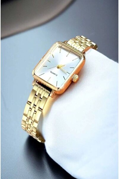 SPECTRUM PREMİUM Spectrum Premium Steel Cord Gold Color Rectangle Case Women Wrist Watch