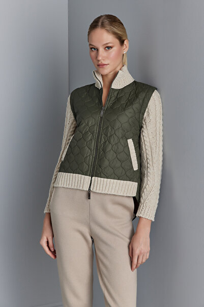 JOIN US Saç Örgü Detaylı Kapitoneli Triko Ceket