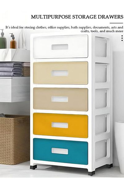 Generic 5 Layers Drawer Storage Cabinet Drawer Plastic Containers Box with Wheels