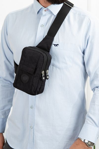 Newish Black Linen Fabric Waistcoat Crossbody and Shoulder Bag with Phone Compartment New203