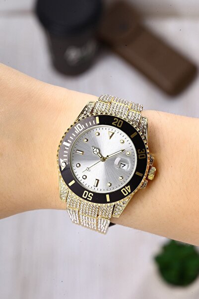 Newera Watch Metal Taşlı Kordon Sarı Kadın Kol Saati Nwks041105