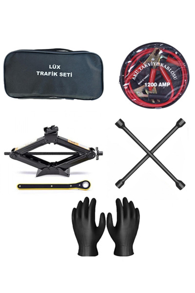 Halidi Trafik Seti 5 Li Set Bijon Anahtarı Kriko Takviye Kablosu Eldiven