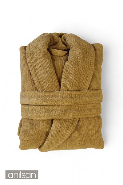 Anılsan 100% Cotton Mustard Bathrobe - Şalyaka Hotel Bathrobe, Ideal for Spa, Suitable for Daily Use