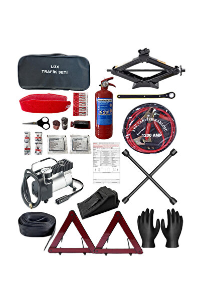 Halidi 7 PARÇA SET TRAFİK SETİ+KRİKO+BİJON+TAKVİYE KABLOSU+KOMPRESÖR+KAZA TUTANAĞI+ELDİVEN