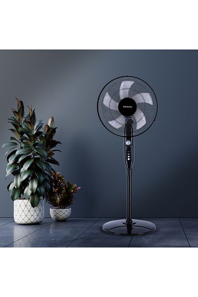 KRYPTON 16" Pedestal Fan – 3-speed, 5-blade Design, 60w Motor, 60-min Timer, Anti-rust Body