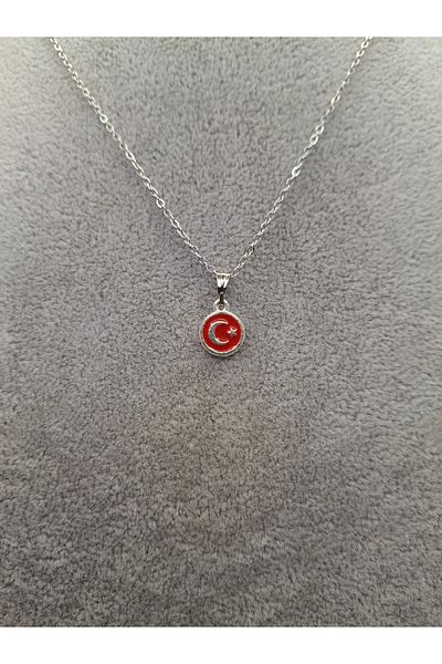 Han Ticarethane Silver Color Round Model Turkish Flag Necklace