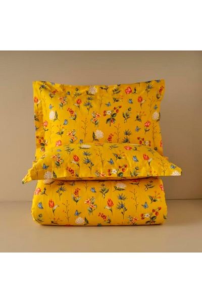 Mena Rise Diyar-ı Fırsat Shop Maison Nicole Floral Patterned 100% Cotton Satin Duvet Cover Set, Dark Yellow, Çi