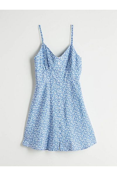 LC Waikiki Lcw Vision Blue Floral Waist Seated Modal Blend Mini Dress