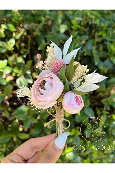 Tasarım Rosemoon El Yapımı Pembe Yaka Çiçeği – Gerçek Okaliptüs Yapraklı