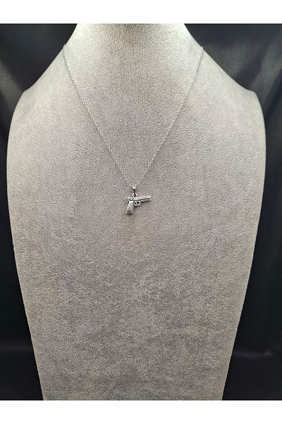 Han Ticarethane Silver Color Pistol Model Necklace