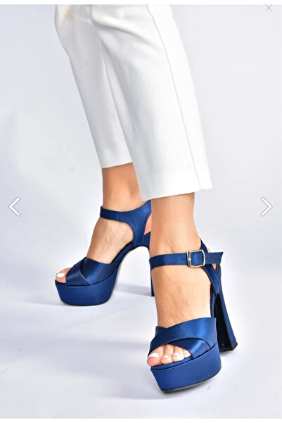 E&L Company Very High Net 16cm Is a Balanced Shoe of Navy Satin.