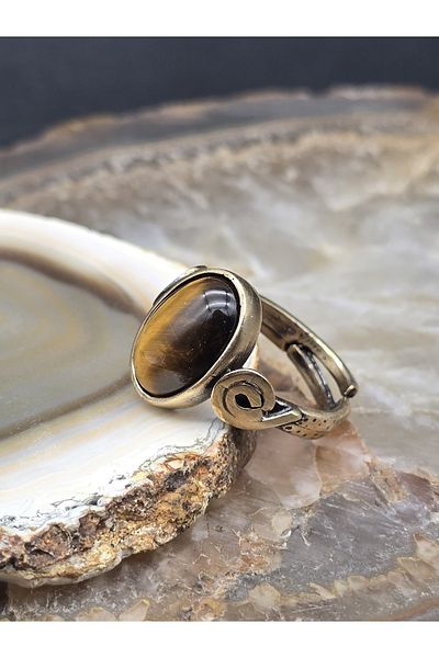 NBS Beautiful Naturel Stones Copper Pure Tiger Eye Quality Adjustable Ring (Courage, Evil Eye) (Gift, Daily)