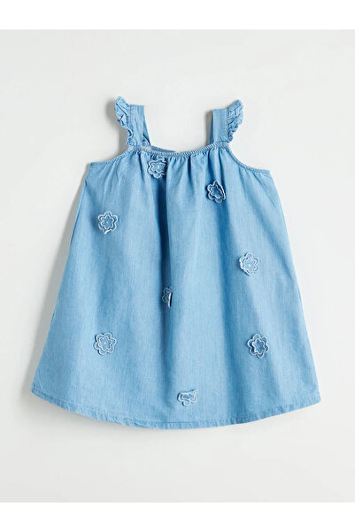 LC Waikiki Βρεφικό φόρεμα LCW μπεζ με λαιμόκοψη crew και λουλούδια για κορίτσι