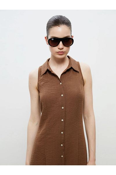 LC Waikiki Soulife Brown Textured Crepe Shirt Dress