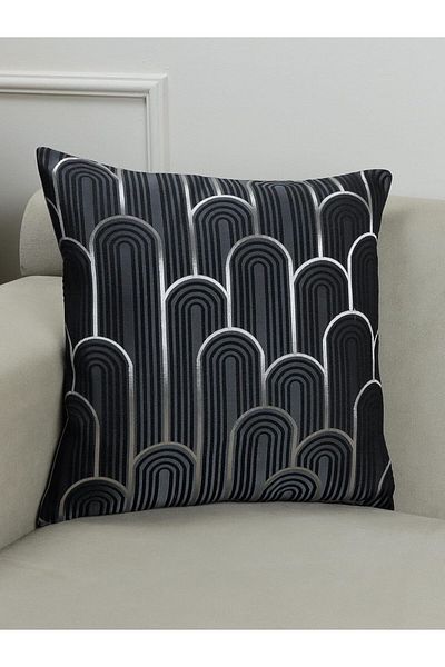 Mena Rise Diyar-Ifırsatshop Black Colored Line Patterned 45X45 Square Throw Pillow Case 1017157