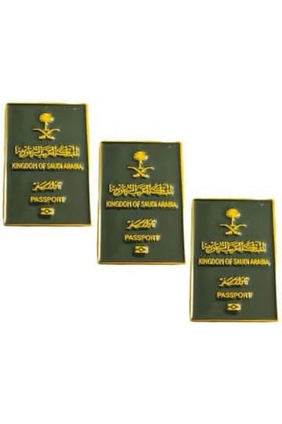 Generic Metal Stickers with Saudi Passport Design, 3 Pieces, Green and Gold